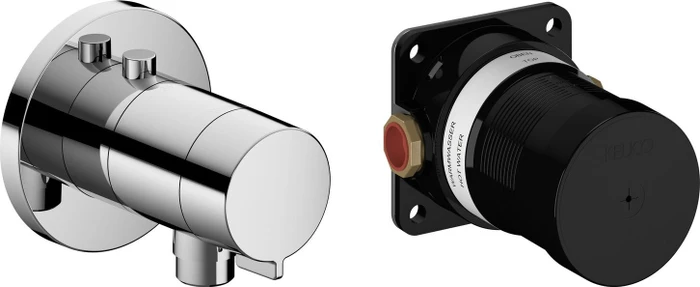 Keuco IXMO 59554 Thermostat-Brausearmatur Set Wandmontage Unterputz mit Schlauchanschluss rund chrom