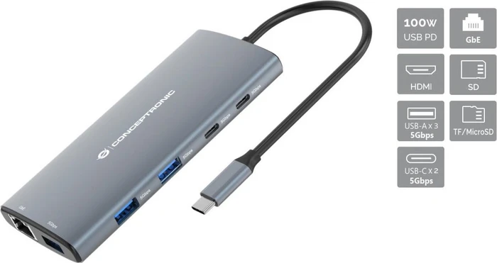 Conceptronic 10-in-1 Dockingstation, USB-C 3.0 [Stecker]