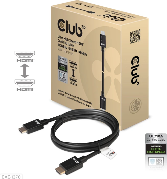 Club 3D Ultra High Speed HDMI 2.1 Kabel 4K120Hz, 8K60Hz, 48Gbps zertifiziert, 1.50m