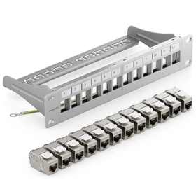deleyCON 12-Port Patchpanel inkl. Keystone-Modul 12er-Pack, 10", 1HE, grau