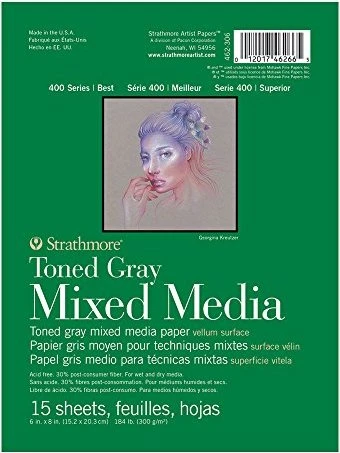 Strathmore 400 Series Toned Mixed Media Zeichenblock, 153x203mm, glatt, grau, 15 Blatt