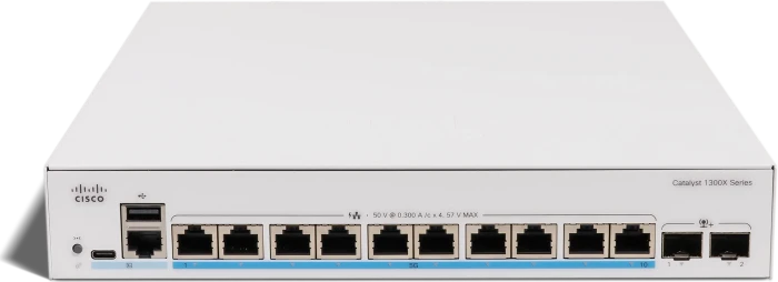 Cisco Catalyst 1300X Rackmount 5G Managed Switch, 10x RJ-45, 2x SFP28, 385W PoE++