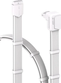 EZDIY-FAB 12V-2x6 Kabel, Shield, 16-Pin PCIe Verlängerungskabel, 1x 16-Pin PCIe 5.1 Buchse auf 16-Pin PCIe 5.1 Stecker, Variante Reverse, Sense-Pins an der Oberseite, 16AWG, weiß, 90° gewinkelt