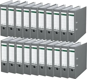 Leitz Qualitäts Ordner 2-Ring 180° Plastik, 80mm, A4, grau, 20er-Pack