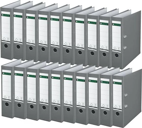Leitz Qualitäts Ordner 2-Ring 180° Plastik, 80mm, A4, grau, 20er-Pack