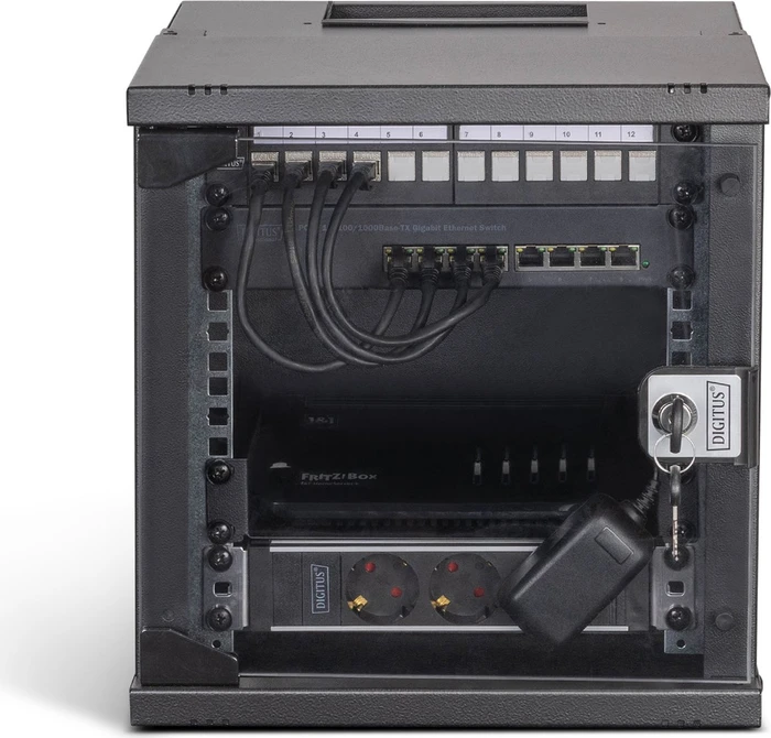 Digitus Professional SoHo Pro Line 10" Wandgehäuse SET 6HE, unmontiert, Sicherheitsglastür, IP20, RAL 9005, 300mm tief