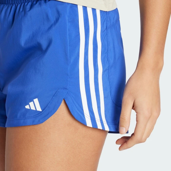 adidas Pacer Training 3-Streifen Woven High-Rise Trainingshose kurz semi lucid blue/white (Damen)