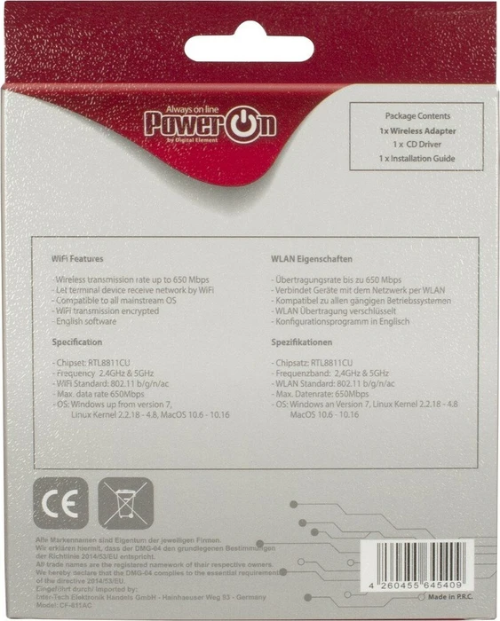 Inter-Tech PowerOn DMG-04, 2.4GHz/5GHz WLAN, USB-A 2.0