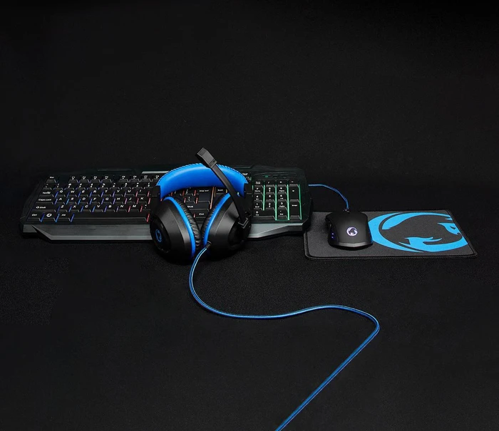 Nedis 4in1 Gaming Combo Kit, Tastatur, Headset, Maus und Mousepad, USB, US