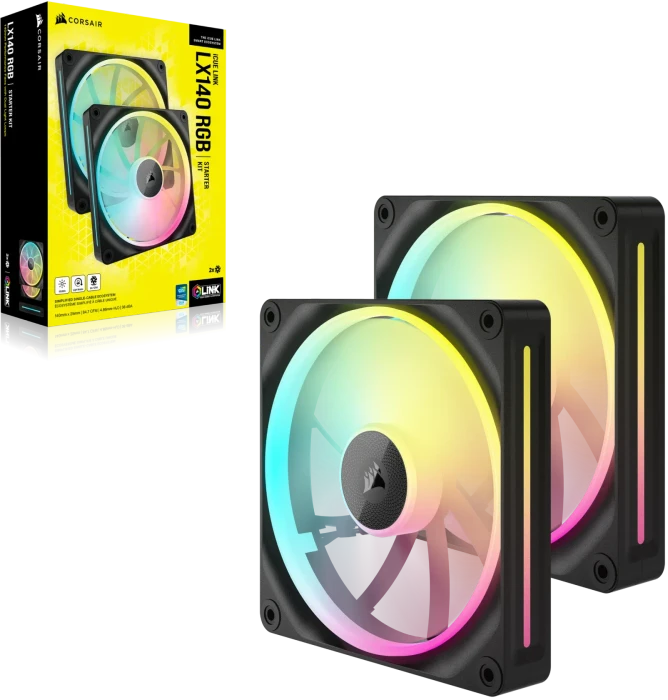 Corsair iCUE LX140 RGB Fan Starter Kit, schwarz, LED-Steuerung, 140mm, 2er-Pack