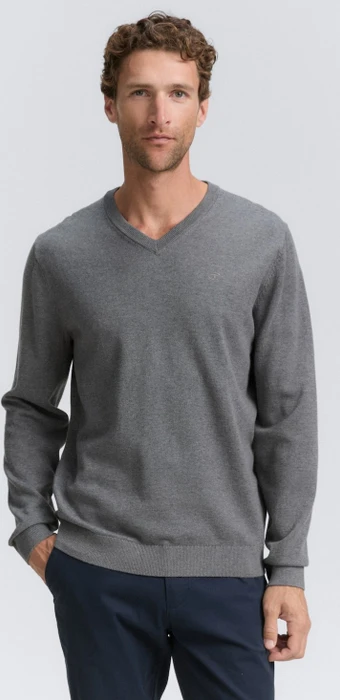Tom Tailor Strickpullover mit V-Ausschnitt aus Baumwolle Strickpullover classic dark grey melange (Herren)