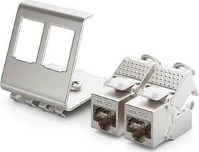 deleyCON Keystone Modul RJ-45 Buchse via Verlegekabel, Cat6a, STP, inkl. 2-Port Hutschienenadapter, 2er-Pack