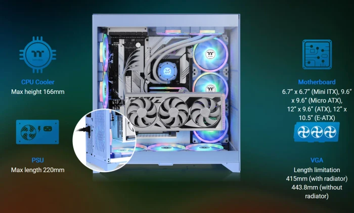 Thermaltake CTE E600 MX Hydrangea Blue, blau, Glasfenster