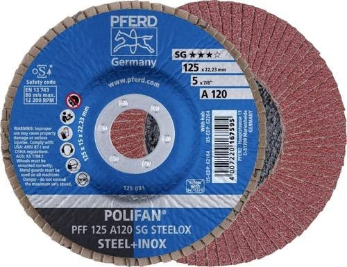 Pferd PFF 125 A 120 PSF STEELOX POLIFAN Fächerschleifscheibe K120, 125x22.23mm, 10 Stück