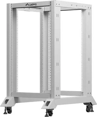 Lanberg Open Rack Series 19" Open Frame Rack 18HE, 4-Pfosten, mit Rollen, Flat Pack, tiefenverstellbar, 430-590mm, RAL 7035, 800mm tief