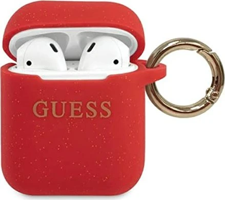 Guess Airpods 1 und 2 Hülle Cover Glitter Red