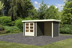 Karibu Askola 2 Gartenhaus inkl. Anbau 2.4m + Rück- und Seitenwand terragrau