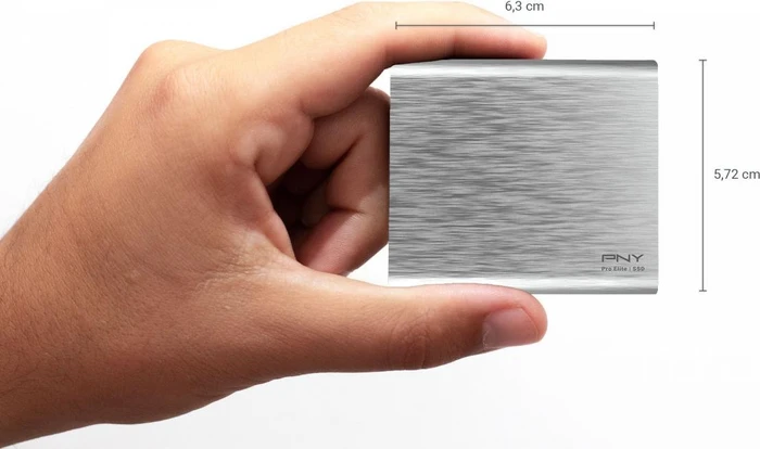 PNY Pro Elite Portable SSD, Silver Brush, 1TB, USB-C 3.1