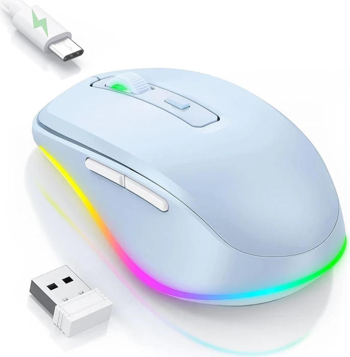 Seenda Rechargeable Wireless RGB Mouse mit Jiggler-Funktion, hellblau, USB