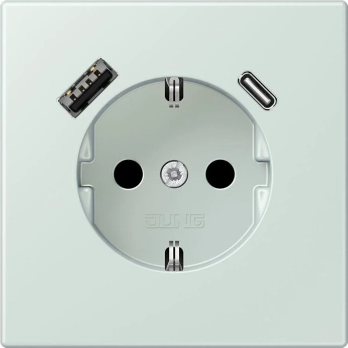 Jung Serie LS SCHUKO-Steckdose mit USB-Ladegerät Safety+, céruléen pâle