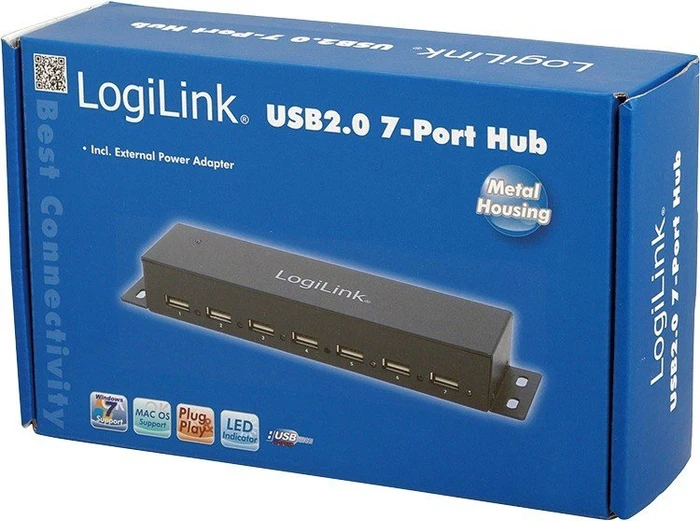 LogiLink Wallmount USB-Hub, 7x USB-A 2.0, USB-B 2.0 [Buchse]