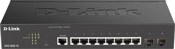 D-Link DGS-2000 Desktop Gigabit Managed Switch, 8x RJ-45, 2x SFP