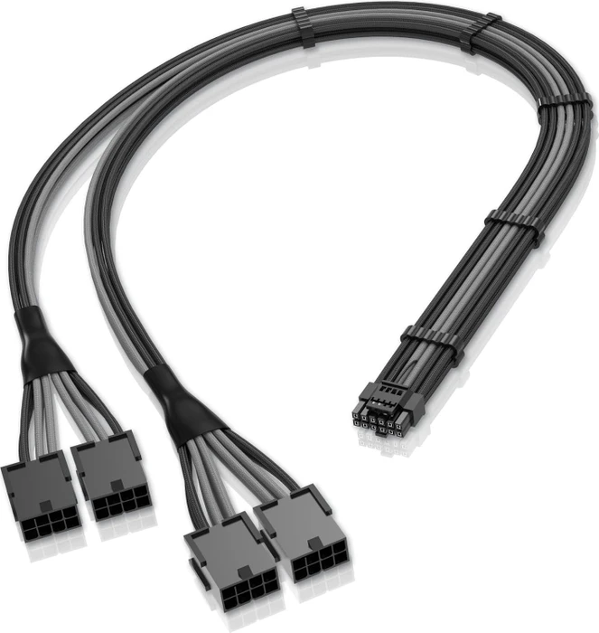 EZDIY-FAB 12VHPWR Kabel, 4x 8-Pin PCIe Buchse auf 16-Pin PCIe 5.0 12VHPWR Stecker, Adapterkabel, 16AWG, schwarz/grau, 50cm