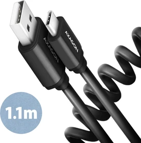 Axagon USB Adapterkabel, Twister, USB 2.0, 480Mb/s, USB-A 2.0 [Stecker] auf USB-C 2.0 [Stecker], Adapterkabel, 1.1m
