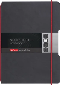 Herlitz my.book flex Notizheft, A5, kariert, Lederoptik-Wechselcover, anthrazit/rot, 40 Blatt