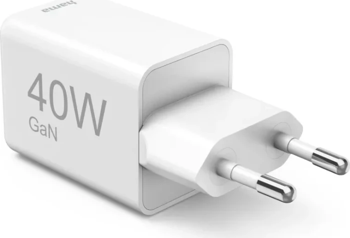 Hama Schnellladegerät GaN 2x USB-C Super-Mini-Ladegerät PD 40 W weiß