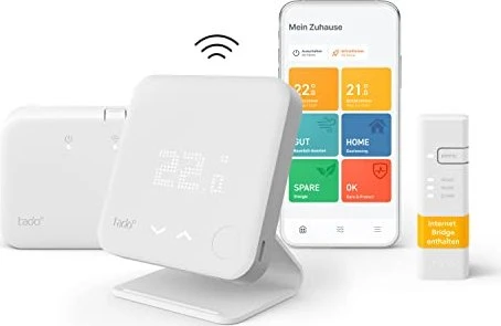 tado Smart Thermostat Starter Kit V3+ inkl. Standfuß, Bridge und 1x Thermostat