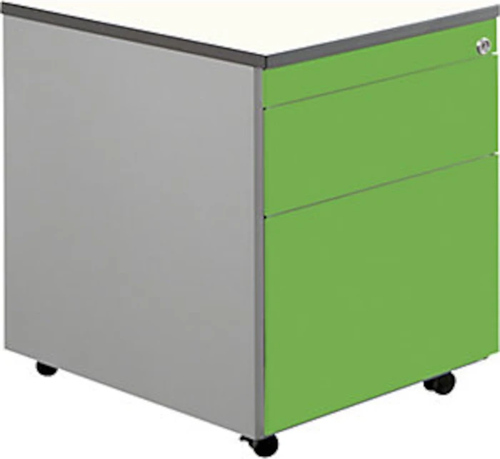 mauser Rollcontainer line, 1x Utensilienauszug, 1x Materialschublade, 1x Hängeregistratur, weiß/weißaluminium/gelbgrün