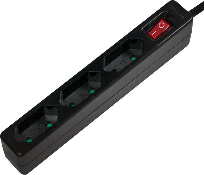 LogiLink Steckdosenleiste mit Schalter, 3-fach, Euro schmal, 1.5m, schwarz