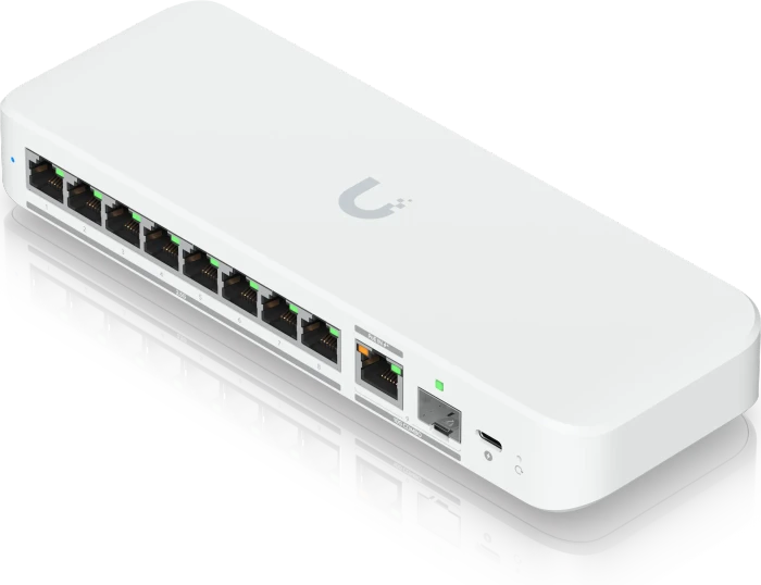 Ubiquiti UniFiSwitch Flex Desktop 2.5G Smart Switch, 8x RJ-45, 1x RJ-45/SFP+, PoE+ PD