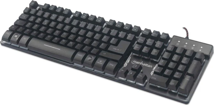 Manhattan Gaming-Tastatur mit Metallunterseite, LEDs RGB, schwarz, USB, DE