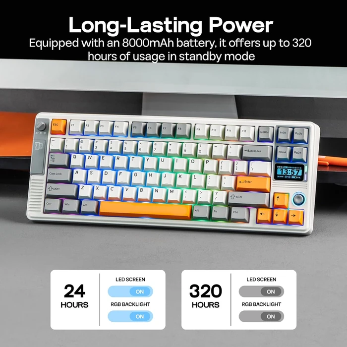 Epomaker RT85 Wireless, Gray White, LEDs RGB, hot-swap, Epomaker Creamy Jade, USB/Bluetooth, US