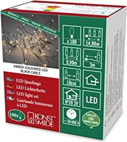 Konstsmide Tropfen-Lichterkette schwarz LED 100x bernstein