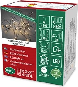 Konstsmide Tropfen-Lichterkette schwarz LED 100x bernstein