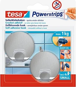 tesa Powerstrips Haken small Metall chrom, 2 Stück