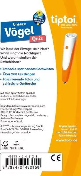 Ravensburger tiptoi Spiel: Wieso? Weshalb? Warum? Quiz - Unsere Vögel