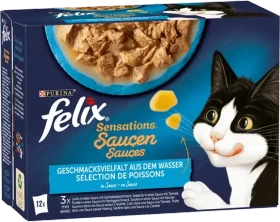 Purina Felix Sensations Saucen, Geschmacksvielfalt aus dem Wasser, 1.02kg (12x 85g)