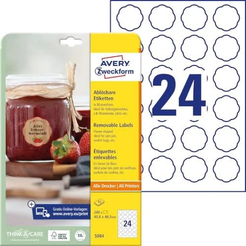 Avery-Zweckform Etiketten achteckig, 40.8x40.3mm, ablösbar, weiß, 10 Blatt (240 Etiketten)