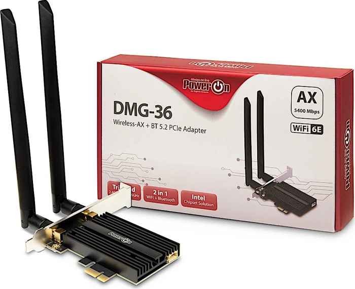 Inter-Tech PowerOn DMG-36, 2.4GHz/5GHz/6GHz WLAN, Bluetooth 5.3, PCIe 2.0 x1