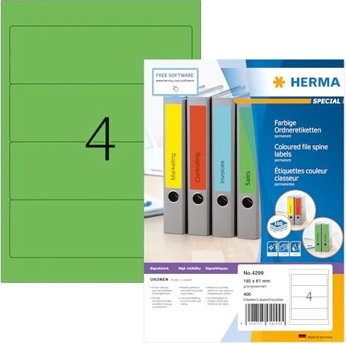Herma Ordneretiketten, 61x192mm, grün, matt, 100 Blatt (400 Etiketten)