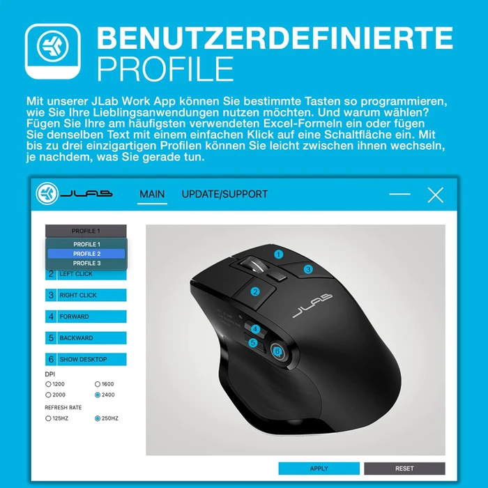 JLab Epic Wireless Mouse, schwarz, USB/Bluetooth