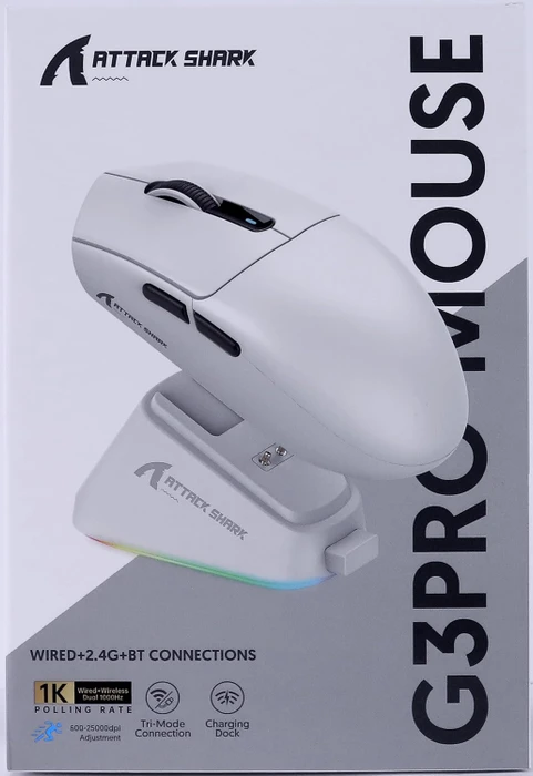 Attack Shark G3Pro Tri-mode Wireless Gaming Mouse mit Ladestation, Black, USB/Bluetooth