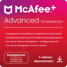 McAfee McAfee+ Advanced Individual, 1 Jahr, ESD (multilingual) (Multi-Device) (MPA31MNRURDDD)