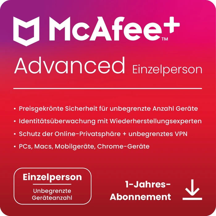 McAfee McAfee+ Advanced Individual, 1 Jahr, ESD (multilingual) (Multi-Device)