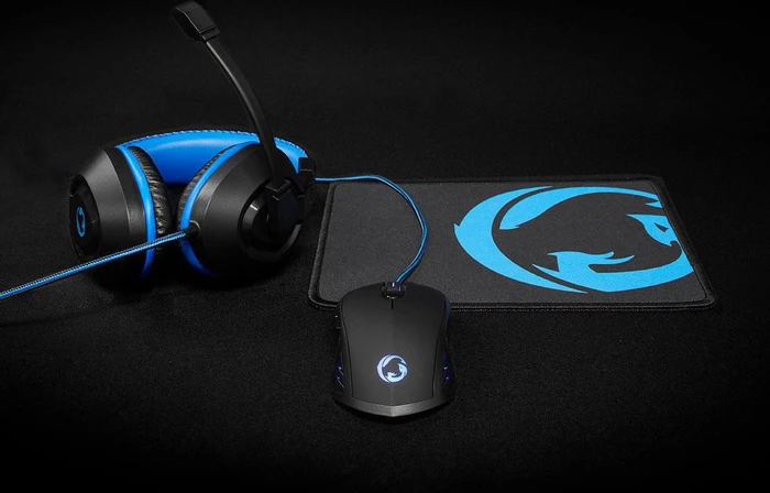 Nedis Evnor 3-in-1 Gaming Combo Kit mit Mouse, Mousepad und Headset, schwarz/blau, USB