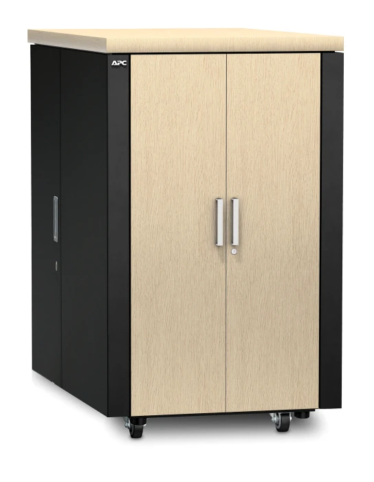 APC NetShelter 19" Netzwerkschrank 24HE, vormontiert, eigenbelüftet, Blechtür, schallgedämmt, Ahorn, 1130mm tief